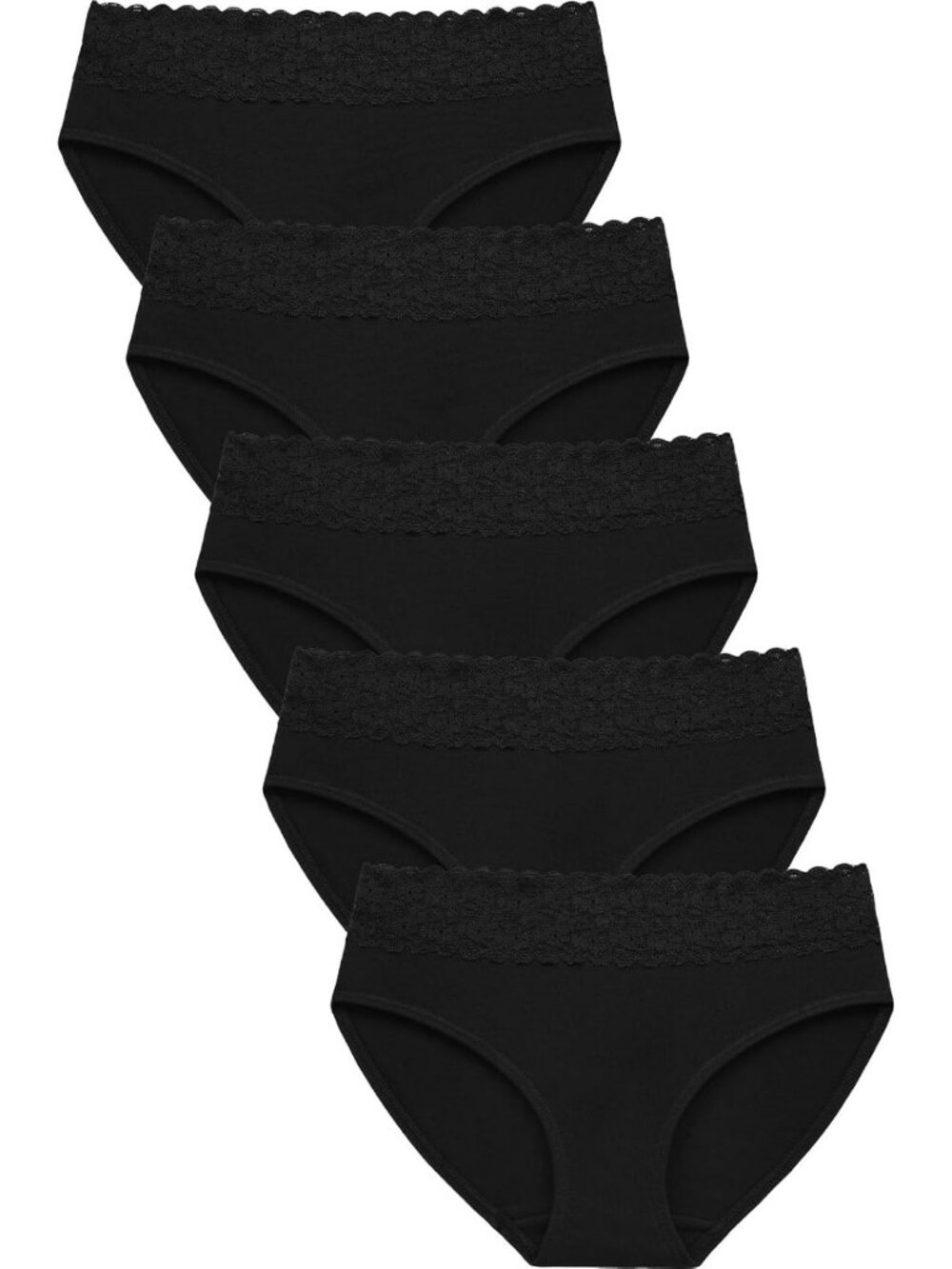 Wealurre Underwear Women Cotton Lace Waisted Bikini Panties 5-Pack